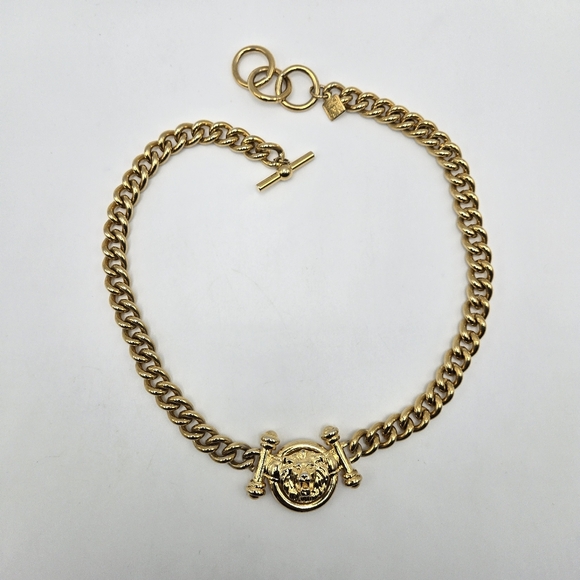 Anne Klein Lion Choker Necklace Goldtone 80s 90s Chunky Mogul Mobwife Statement - Picture 3 of 5